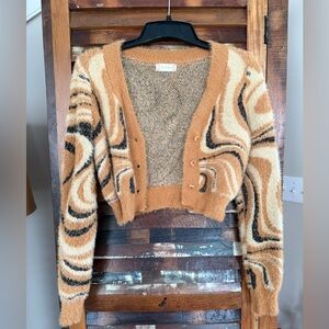 Altar’d State Stylish Tan and Black Women's Crop Sweater